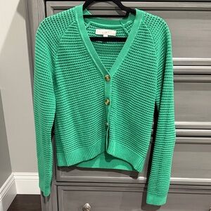 LOFT Vibrant Green Button-Up Cardigan XS